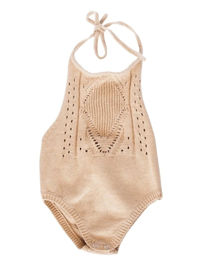 Crochet Halter Romper- Sand