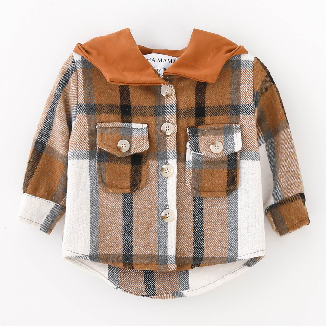 Hooded Brown & Gray Flannel Jacket- Baby & Toddler