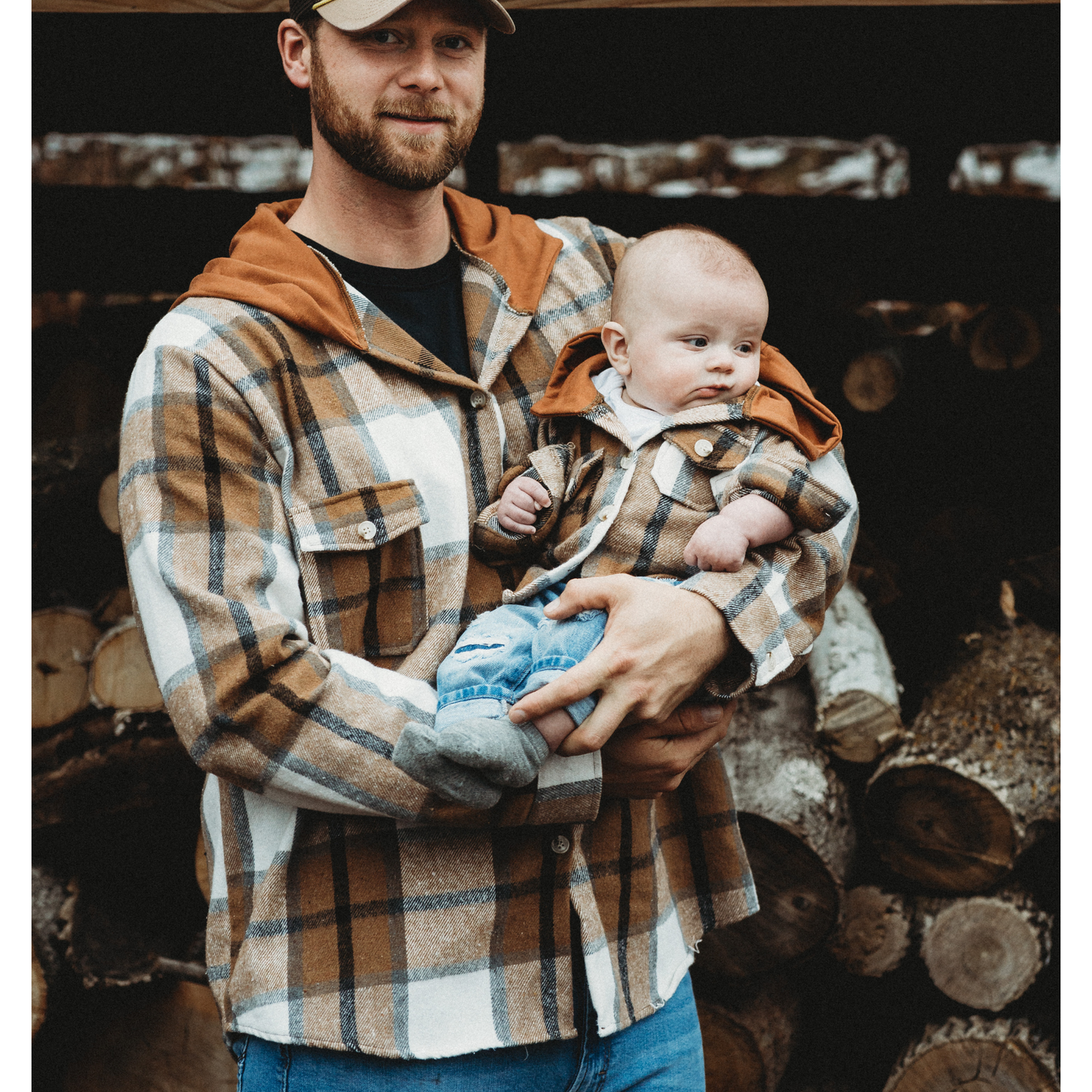 Hooded Brown & Gray Flannel Jacket- Baby & Toddler