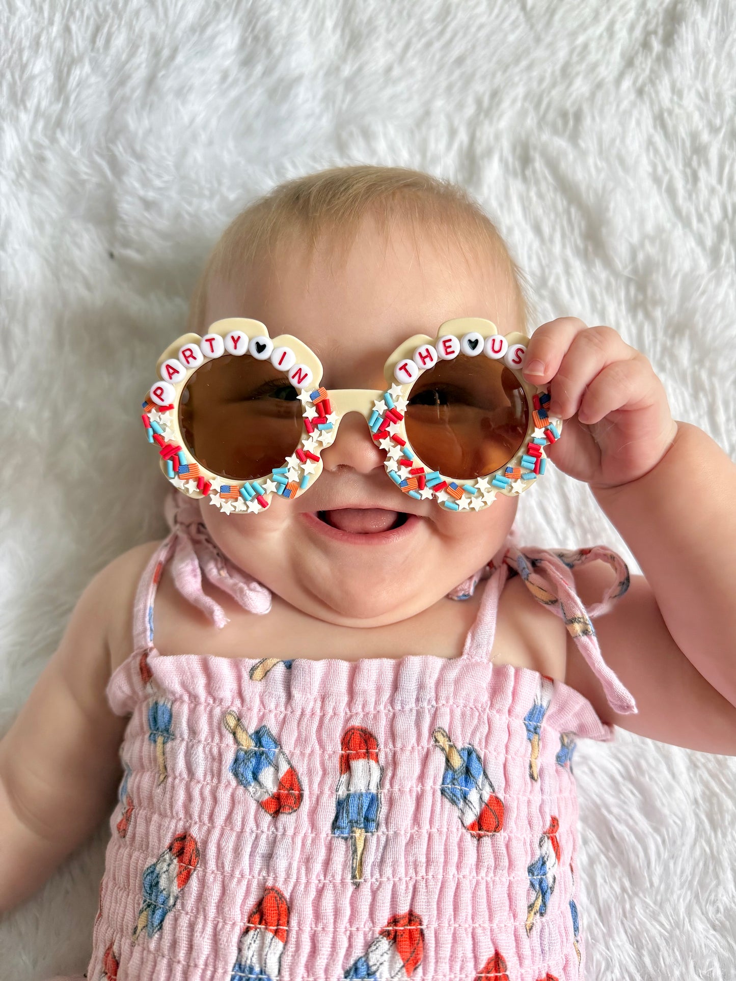 Muslin Smocked Bubble Romper- Red, White & Blue Popsicle