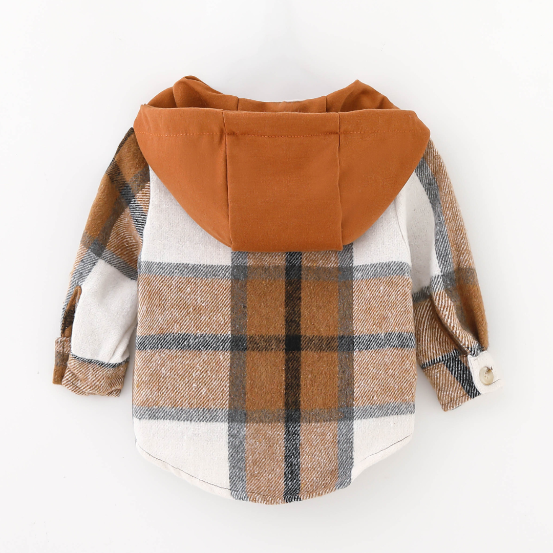 Hooded Brown & Gray Flannel Jacket- Baby & Toddler