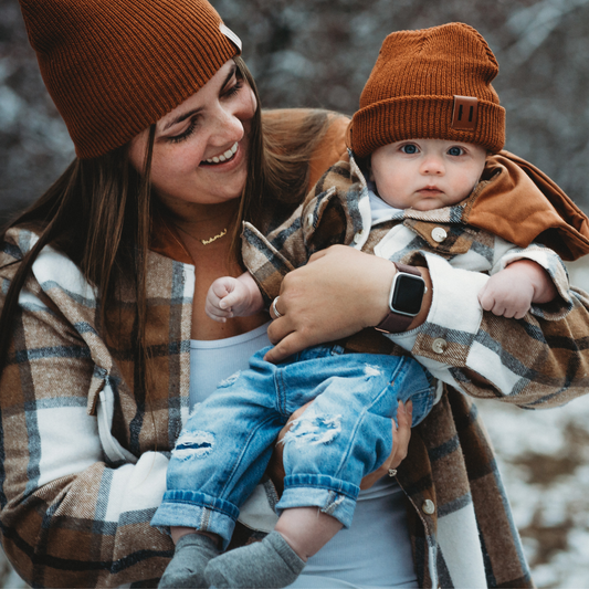 Hooded Brown & Gray Flannel Jacket- Mom & Dad